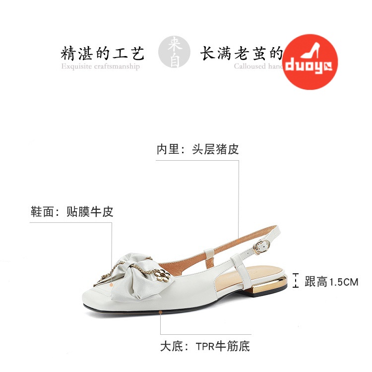 Duoya Tóc Thẳng ~ [Hàng Có Sẵn] Giày Sandal Da Mềm Hở Ngón Đế Thấp Đính Nơ Rỗng Mùa Hè Cho Nữ