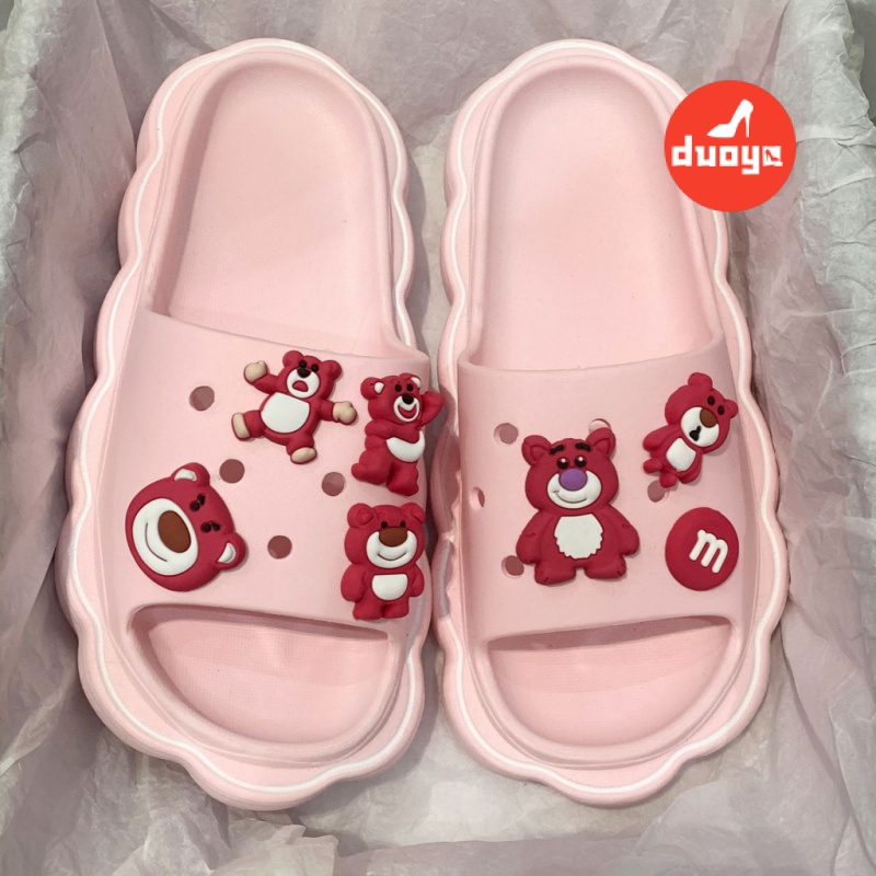 Duoya Dép Đi Trong Nhà / Ngoài Trời Dạng Thẳng ~ [Hàng Có Sẵn] Dép Hình Gấu Dâu Tây Bước Chân Cảm Giác Như Thật Chống Trượt Trong Nhà /