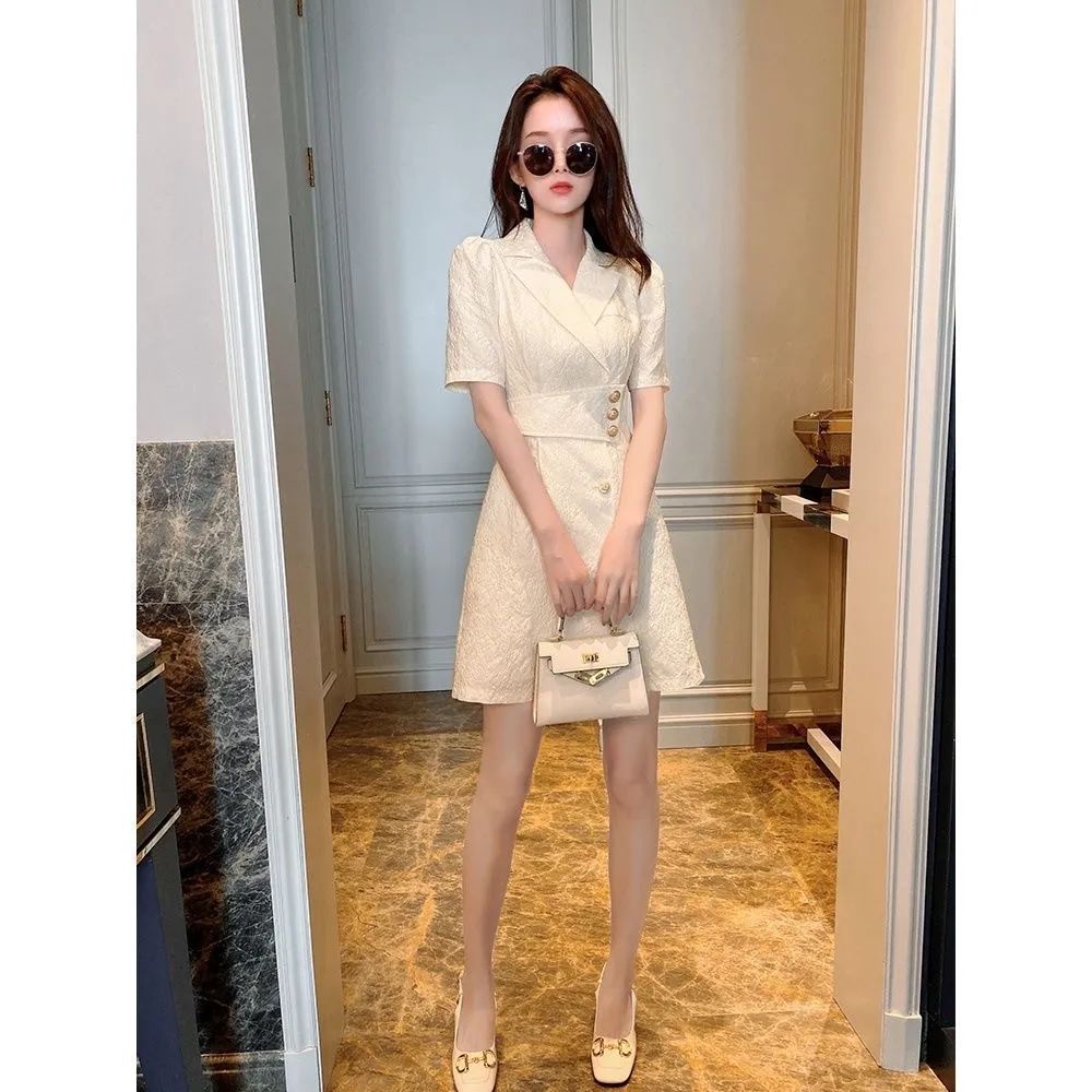 2023 New Suit Dress with Lapel Single breasted Thin Waist Wrap Skirt