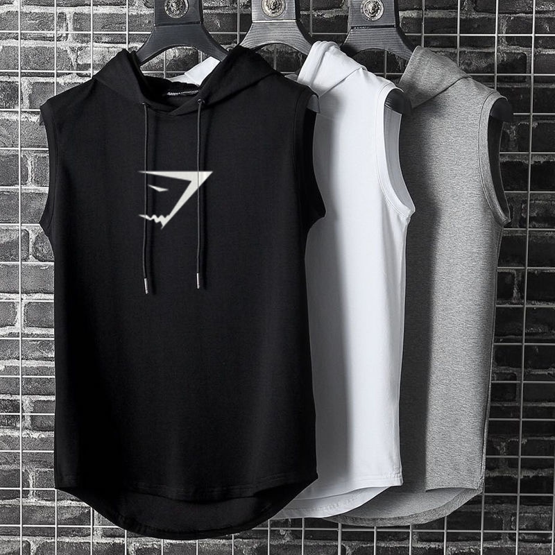 Áo Hoodie Sát Nách Phối Lưới Thoáng Khí Nhanh Khô Họa Tiết Cá Mập Thời Trang Mùa Hè 2023 Cho Nam