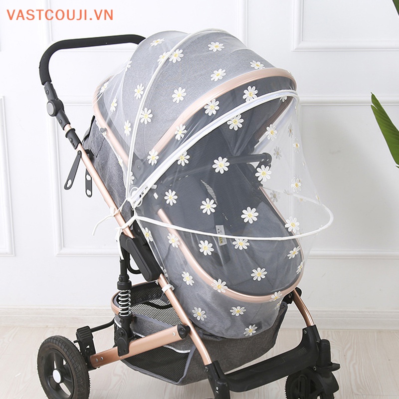 Tấm Bạt Che Nắng Bằng Vải Gạc Thêu Hoa Cúc Chống Muỗi Thoáng Khí Mùa Hè Cho Xe Đẩy Em Bé