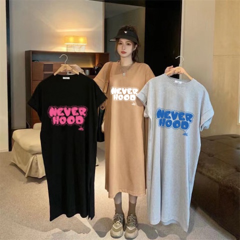 Đầm Thun Maxi Tay Lửng Dáng Rộng In Chữ Dễ Thương Phong Cách Hàn Quốc Thời Trang Mùa Hè Cho Học Sinh