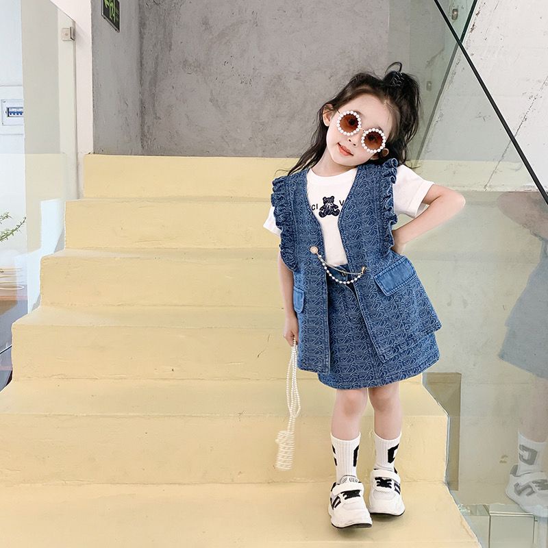 Bộ Đồ Denim 3 Món Thoáng Khí Thoải Mái Phong Cách Hàn Quốc Thời Trang Mùa Hè Cho Bé Gái