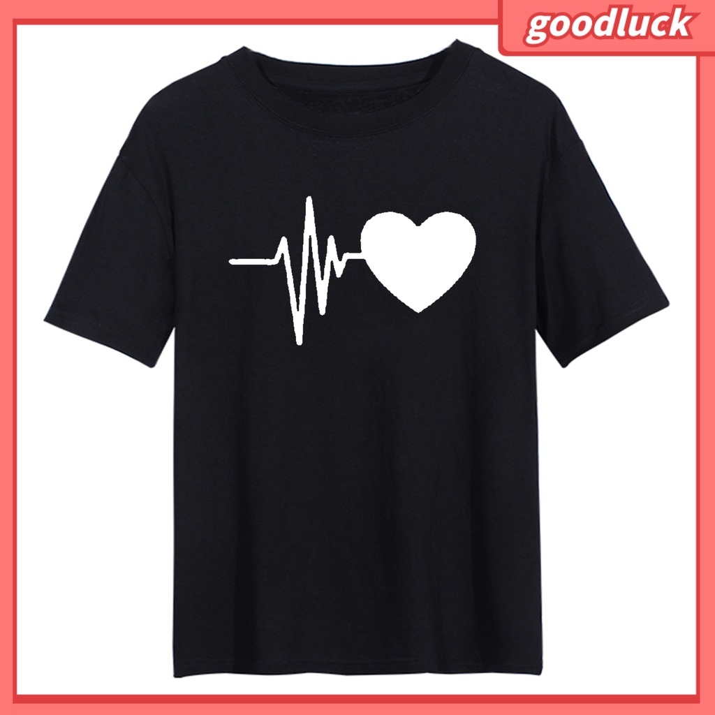 Áo Thun Cổ Tròn Chất Liệu Polyester In Họa Tiết Trái Tim Chống Phai Màu Thời Trang Cho Nữ