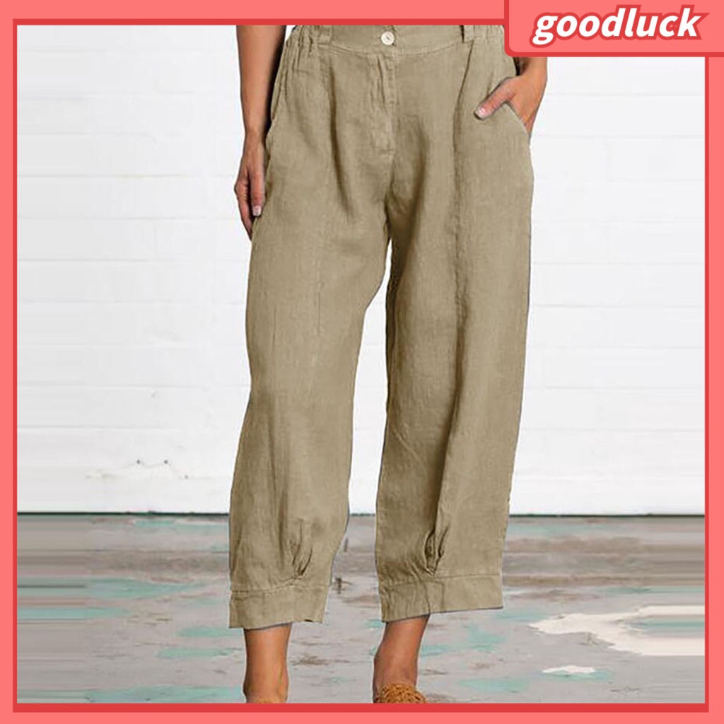 [ULK] Quần Dài Dáng Rộng Lưng Thun Co Giãn Màu Trơn Có Túi Và Nút Thắt Đơn Giản Đường Phố