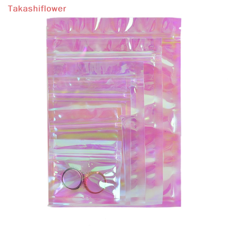 (Takashiflower) Set 100 Túi Nhựa Đựng Mỹ Phẩm Có Khóa Zip Ánh Sáng Laser