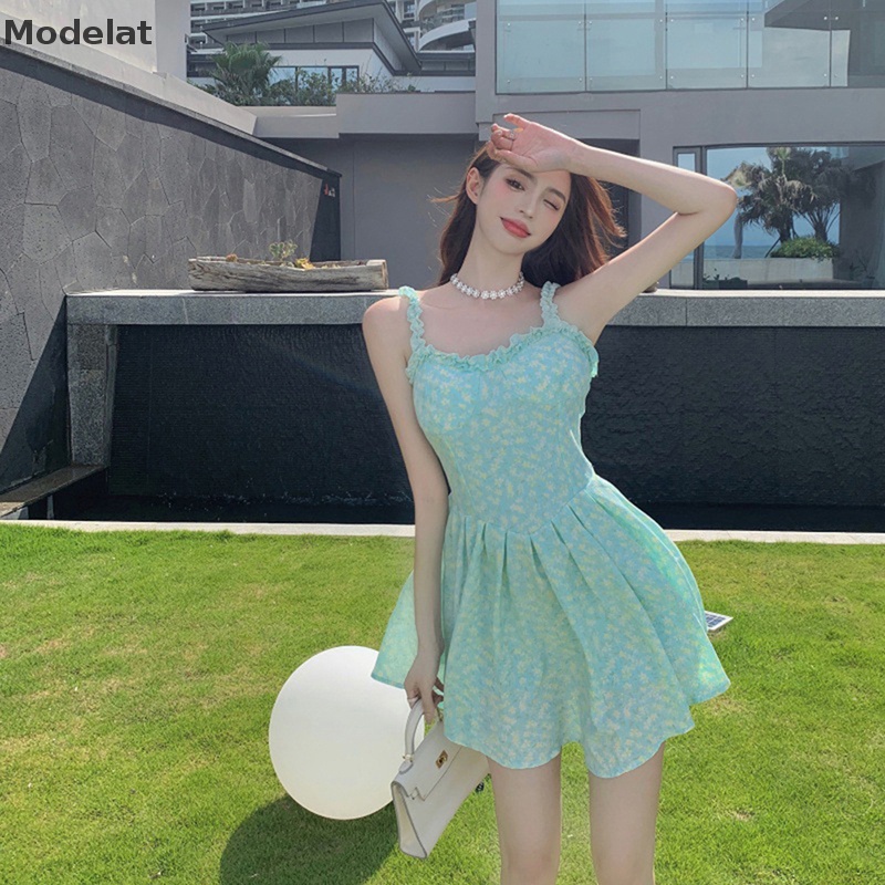 Mfc Đầm Hai Dây Phối Bèo Họa Tiết Hoa Xinh Xắn Thời Trang Mùa Hè Cho Nữ