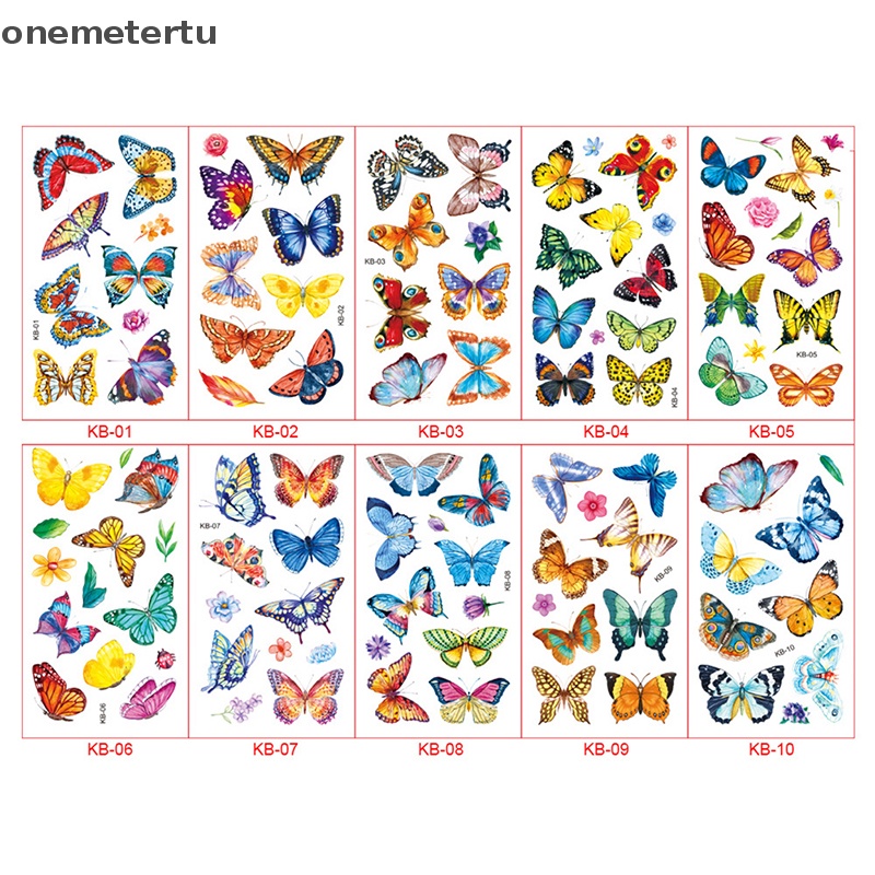 Set 10 Hình Xăm Dán Chống Nước Hình Bướm Dễ Thương