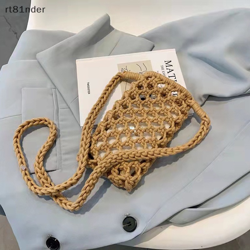 Túi Đựng Điện Thoại Bằng Cotton Đan Đeo Chéo Vai Thời Trang Mùa Hè
