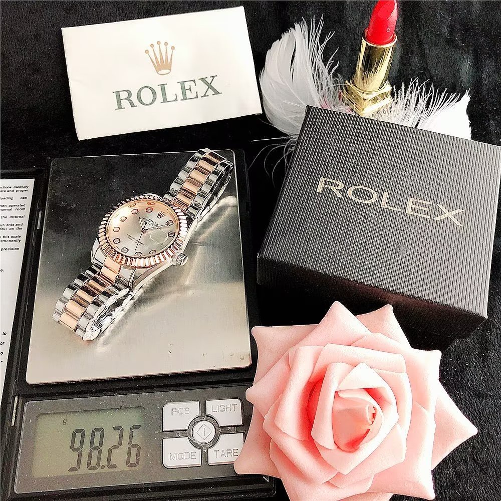 Đồng Hồ Rolex Mặt Tròn Đính Kim Cương Dây Da Thép Không Gỉ Thời Trang Cho Cặp Đôi