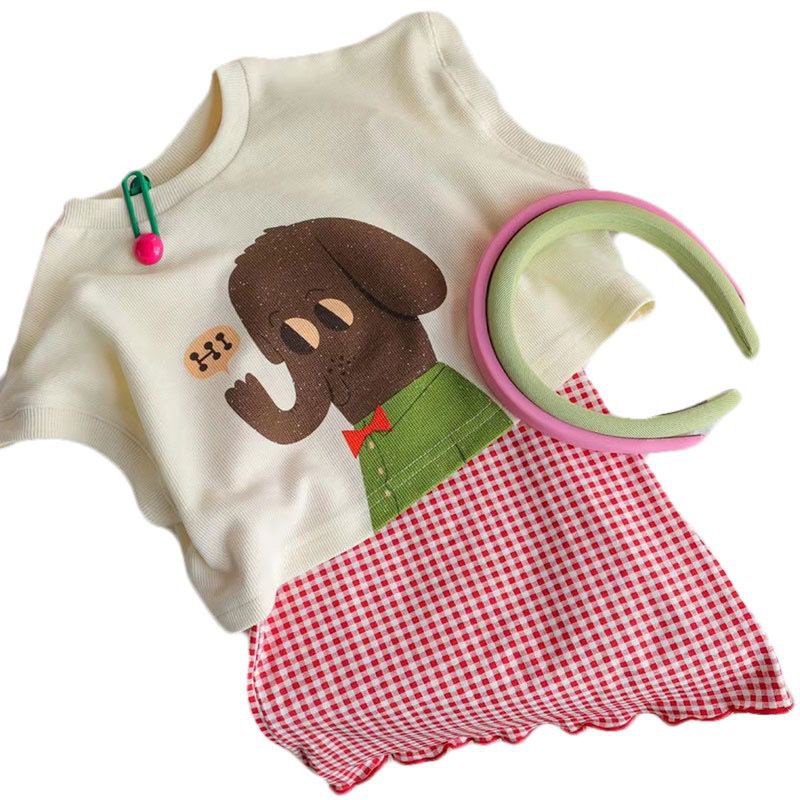 Set Áo Sát Nách + Chân Váy Sọc Caro Xinh Xắn Cho Bé Gái