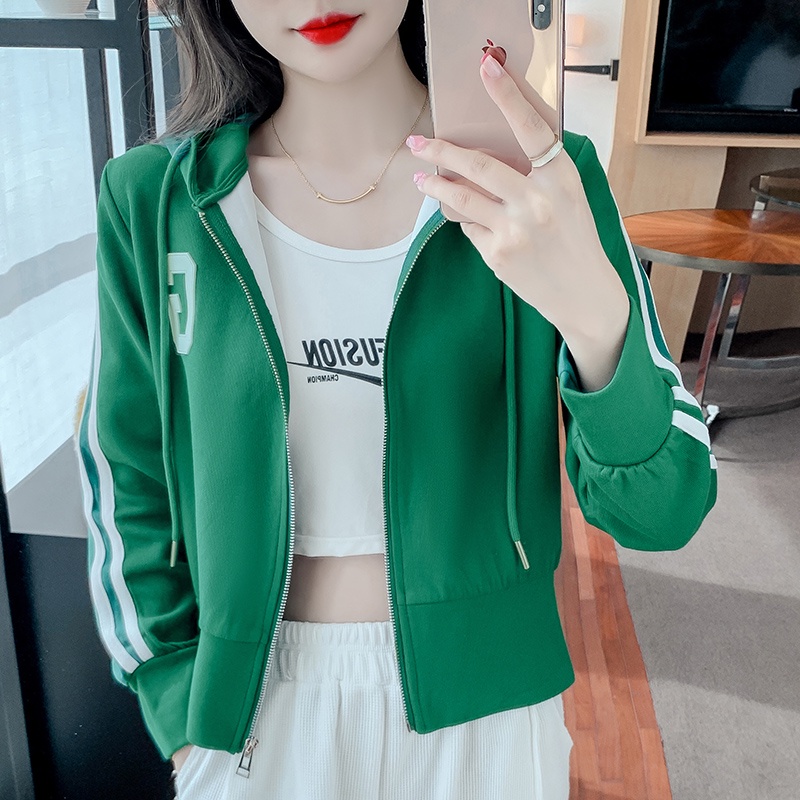 Bán Hạ Giá ~ Áo Khoác Bóng Chày Ngắn Có Mũ Trùm Thời Trang Mùa Thu Dễ Phối Đồ Thương Hiệu Lớn Cho Nữ