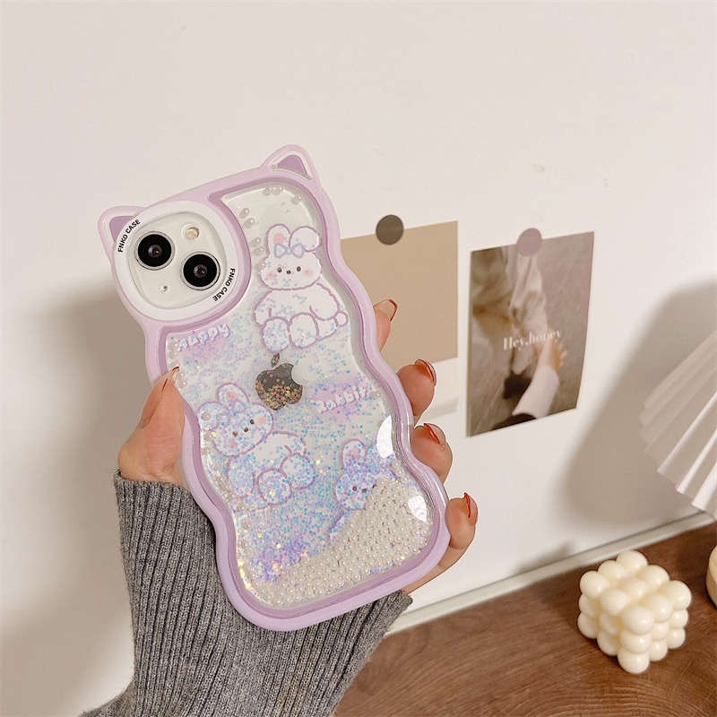 Ốp Điện Thoại Cát Chảy Hình Thỏ Nơ Cho IPhone 12 11ProMax XR Apple 13 Xs 11