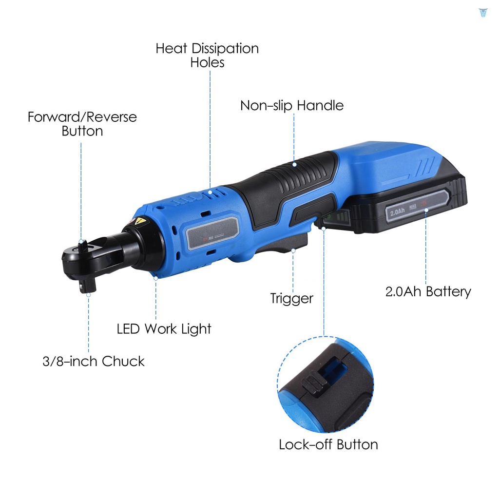 Cờ Lê Điện Không Dây 3 / 8-inch 20V 380RPM 60N.m Kèm Sạc Nhanh 2.0Ah Chất Lượng Cao