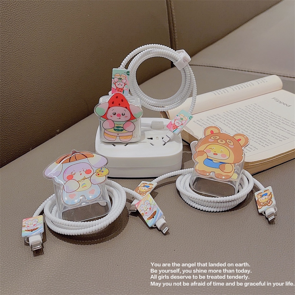 1 Bộ 5 Miếng Dán Hoạt Hình Dễ Thương Bằng Silicon tpu Mềm Chống Sốc Cho Apple iphone / ipad 18W / 20W