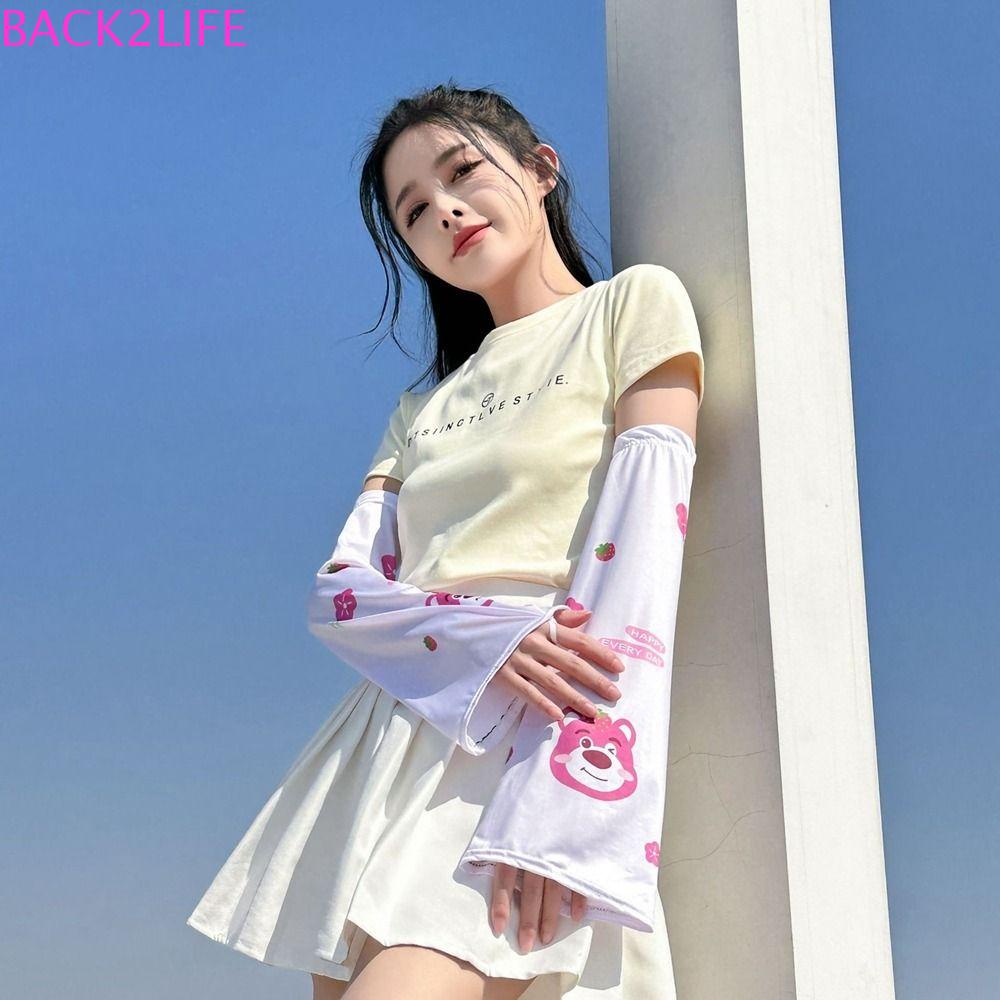 Găng Cánh Tay Thoáng Khí Chống Tia UV In Họa Tiết Hoạt Hình Gấu / Dâu Tây Dễ Thương Cho Bé Gái 2Li