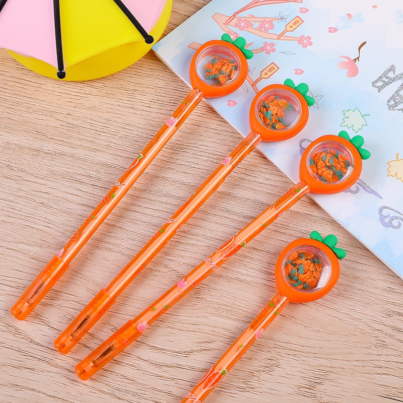 Bút Mực Gel Ngòi 0.5mm Màu Đen Hình Củ Cà Rốt Đính Kim Sa Lấp Lánh Dễ