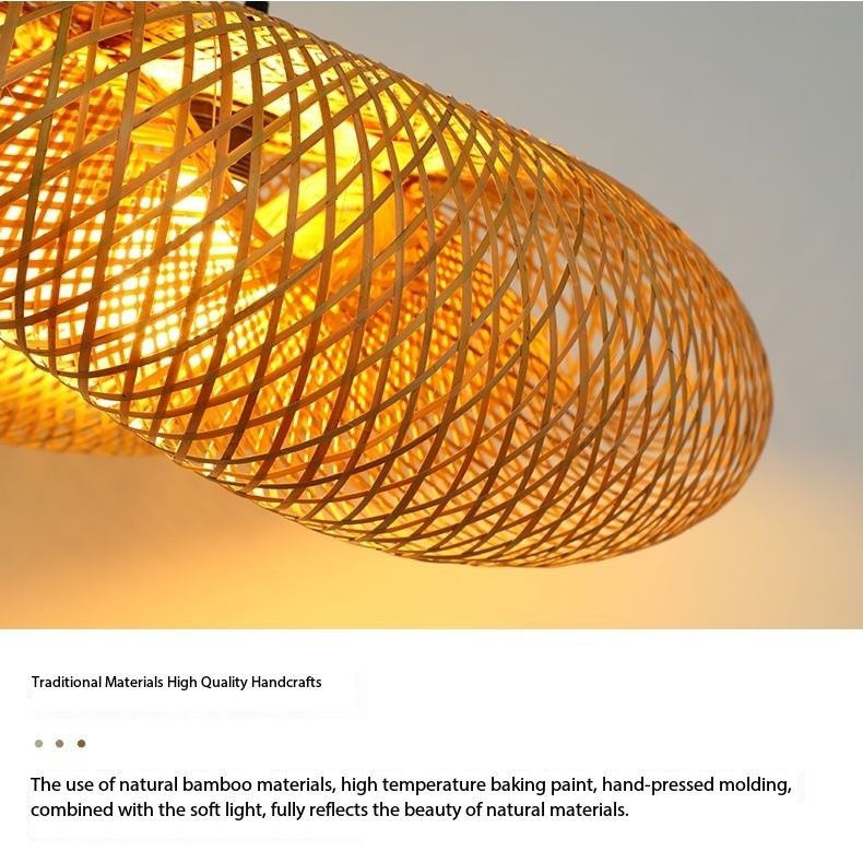 Đèn chùm tre đan đèn nhà hàng mây nghệ thuật mặt dây chuyền phòng trà nghệ thuật sáng tạo tre lẩu cửa hàng đèn chùm kiểu Trung Quốc treo đèn nhà hàng
