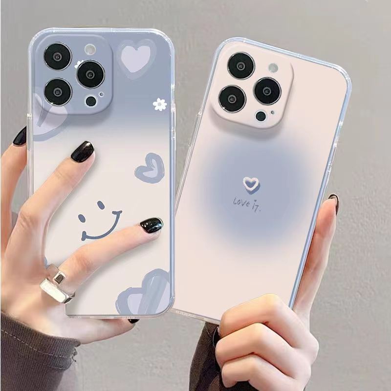 ✅Ốp Điện Thoại Dẻo Trong Suốt Họa Tiết Trái Tim / Mặt Cười Dễ Thương Cho Iphone plus6s11xs xr1213promax Apple Blue / 78