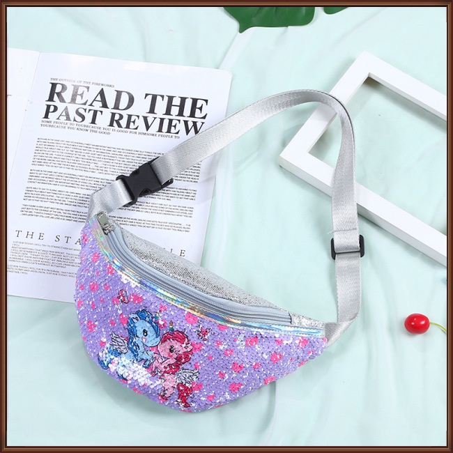 Túi Đeo Hông Bằng Da Pu Hình Kỳ Lân Đính Kim Sa Thời Trang Dành Cho Trẻ Nhỏ