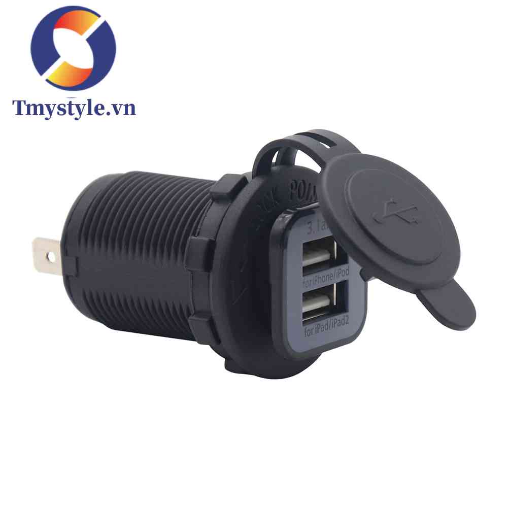 Ổ Cắm Sạc USB 3.1 amp Chống Thấm Nước Màu Đen Cho Xe Máy