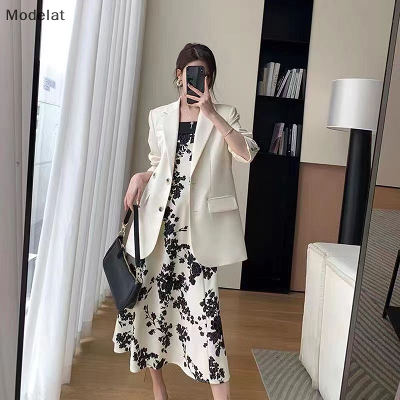 Đầm Midi Hai Dây Dáng Chữ A In Hoa Thời Trang Cho Bạn Gái