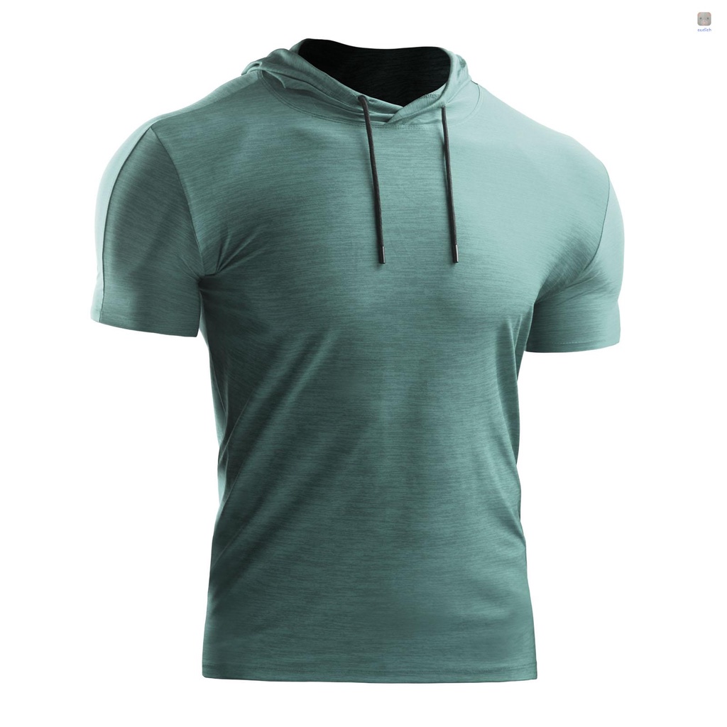 Bộ 2 Áo Thun Thể Thao Tay Ngắn Có Mũ Trùm Và Dây Rút Thoáng Khí Mau Khô Màu Sắc Thời Trang Mù