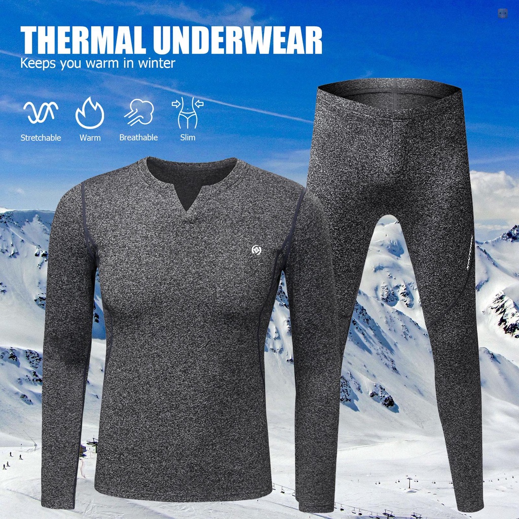 Bộ 2 Món Áo Thun Tay Dài Cổ Chữ V + Quần Dài Lót Lông Cừu Dày Giữ Ấm Mùa Đông Cho Nam