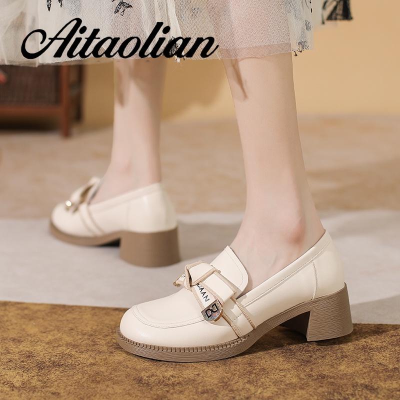 Giày Lười Da Thật Đế Bằng 4.5cm Thắt Nơ Xinh Xắn Hợp Thời Trang Cho Bạn Gái