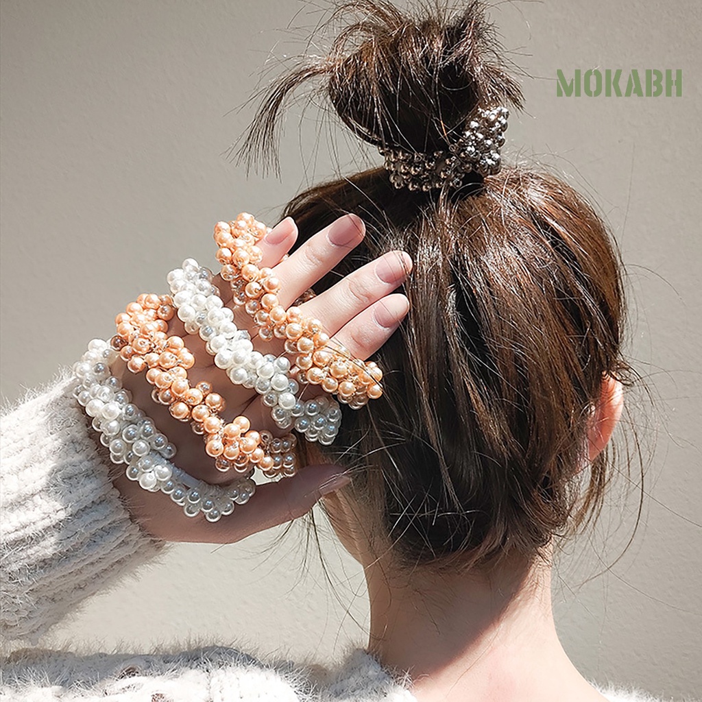 Dây Cột Tóc Co Giãn Đính Ngọc Trai Giả Thanh Lịch Dùng Hàng Ngày