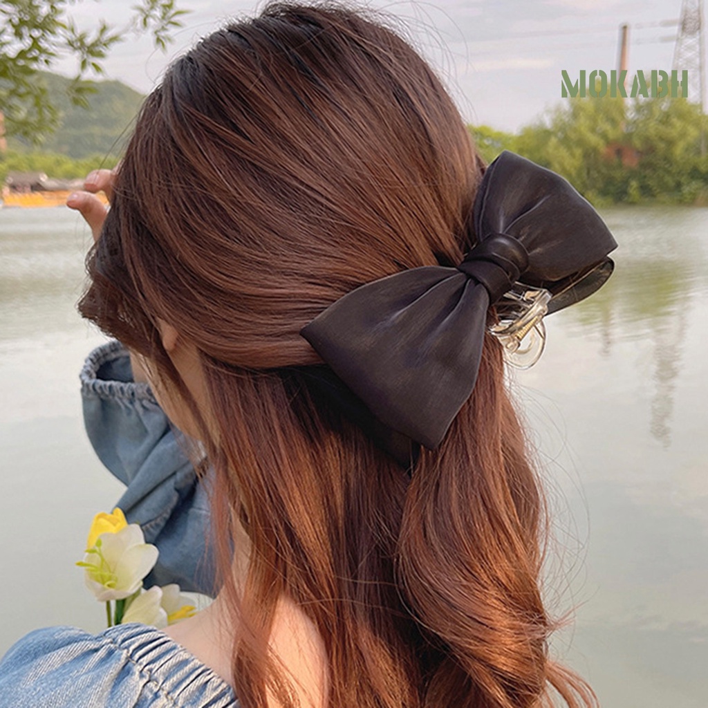 Kẹp Tóc Hình Nơ Màu Trơn Đa Năng Phong Cách Hàn Quốc