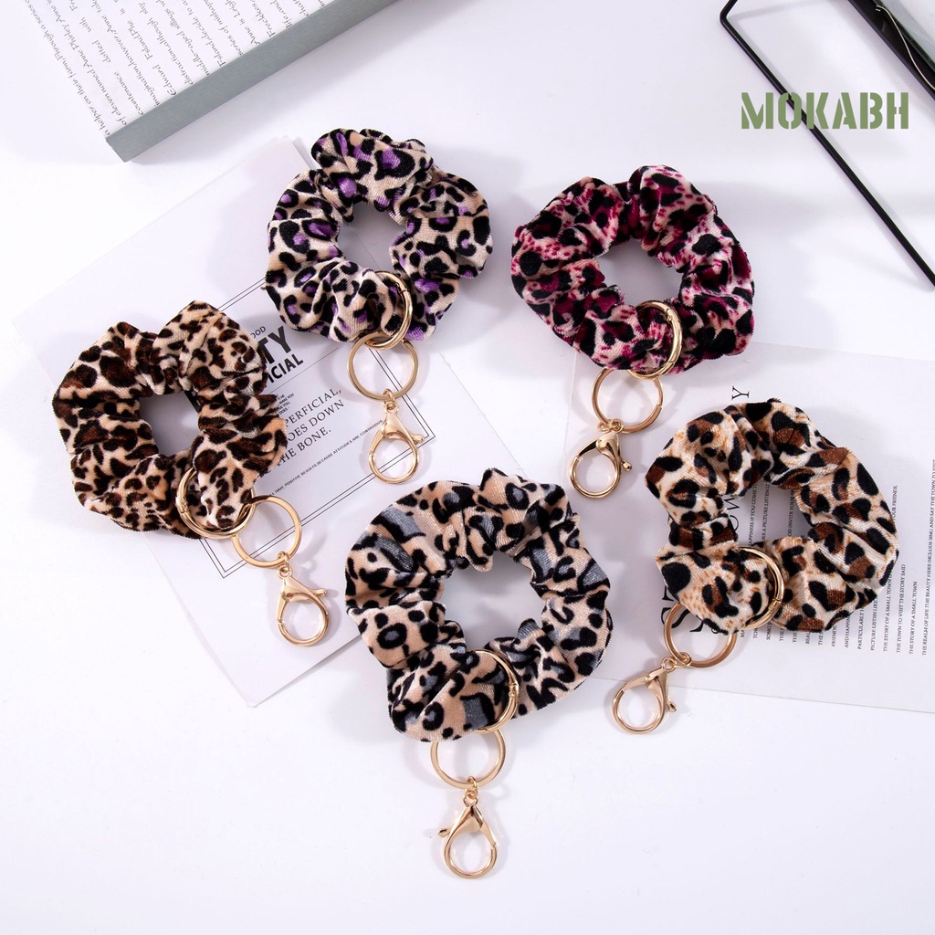 [Mok Abh] Vòng Đeo Tay Vải Mềm Co Giãn Họa Tiết Da Báo Đa Chức Năng Có Móc Khóa