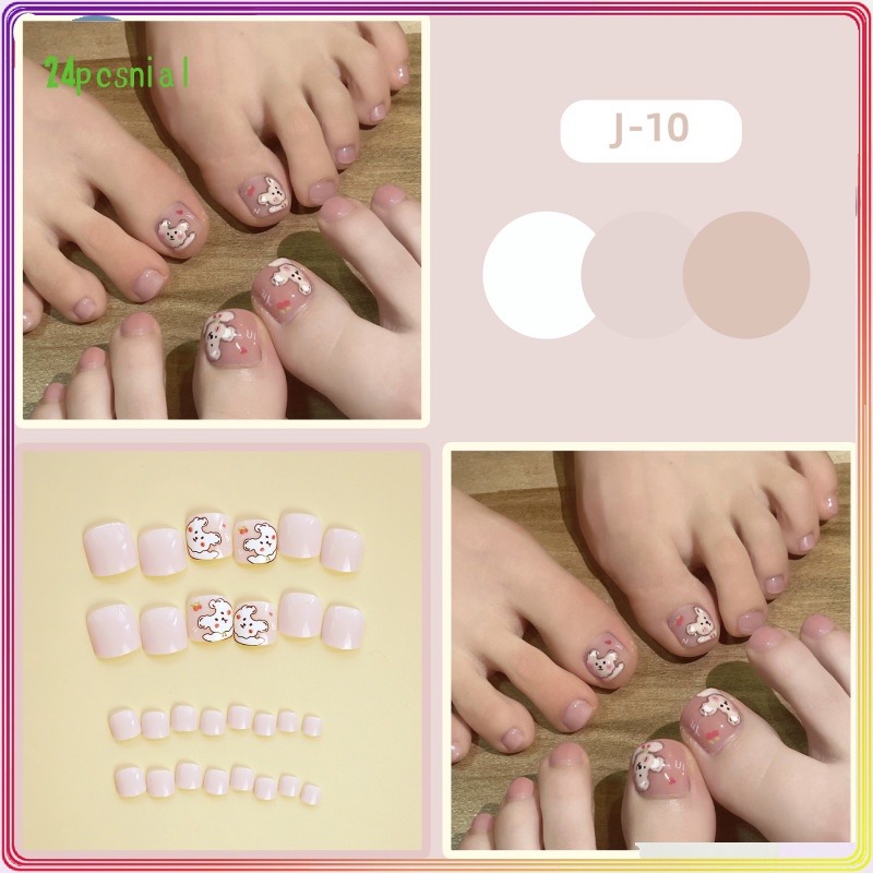 Set 24 Móng Chân Giả J-10 Họa Tiết Dễ Thương