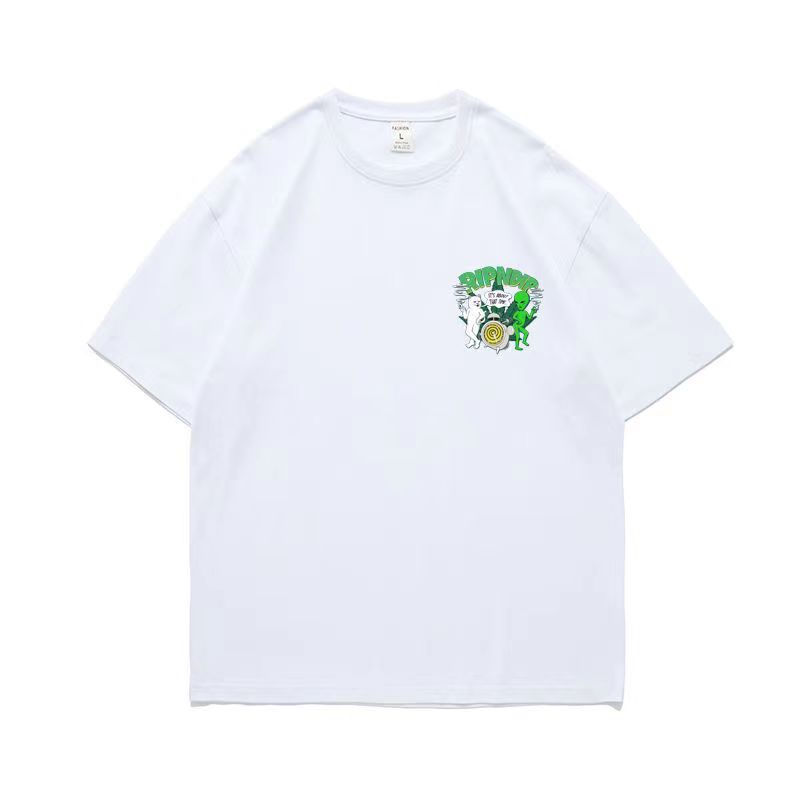 Ripndip Áo Thun Tay Ngắn Cổ Tròn Dáng Rộng in Hình Mèo Ngoài Hành Tinh Phong Cách Âu Mỹ Thời Trang Mùa Hè Cho Nam Và Nữ