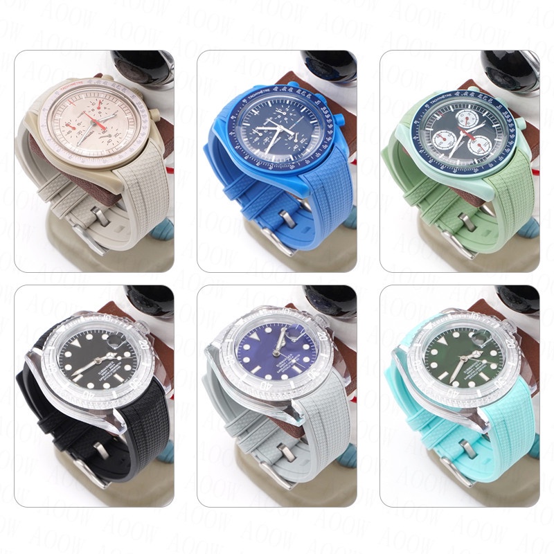 Dây Đeo Silicone Mặt Cong Chống Nước Cho Rolex Submariner Omega Joint Moonswatch 20mm