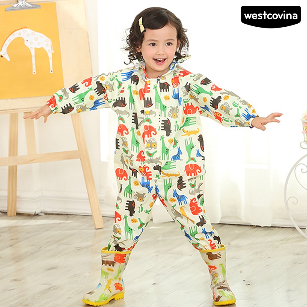 [COD]☁Áo Mưa Liền Thân Áo liền quần Chống Thấm Nước In Họa Tiết Hoạt Hình Dễ Thương Cho Bé Trai / Gái