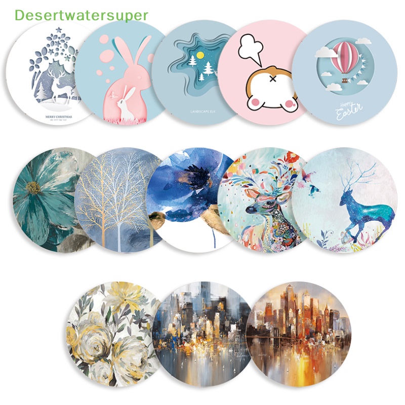 Dsvn Thảm Lót Chuột Tròn 20CM Chống Trượt In Hình Hoa Cảnh Thành Phố / Thỏ Hoạt Hình