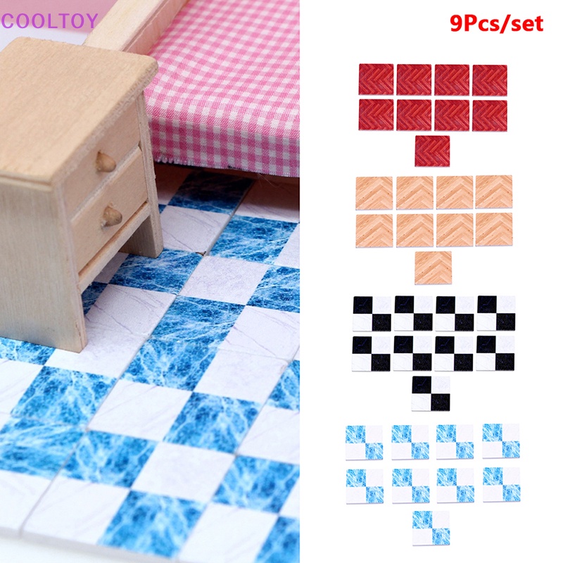 Cooltoy Set 9 Tấm Thảm Lót Sàn Họa Tiết Kẻ Sọc Trang Trí Nhà Búp Bê Phòng Khách / Phòng Tắm