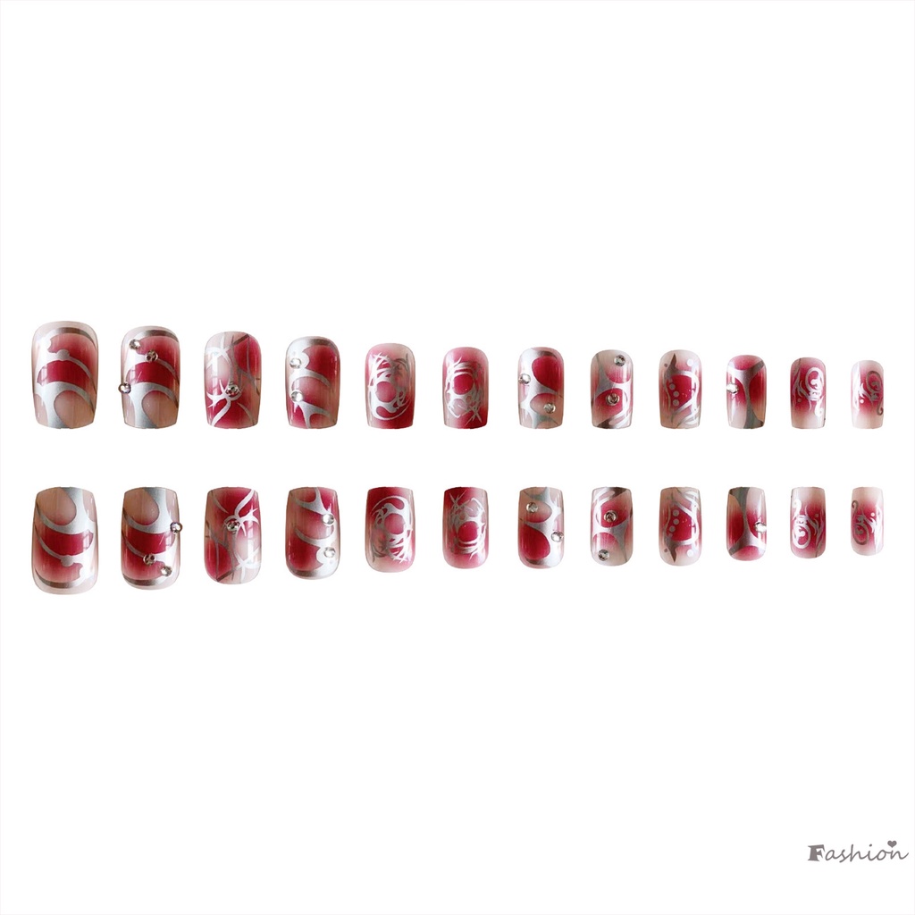 Má Hồng Với Móng Tay Giả Ngắn Màu Bạc Graffiti Quyến Rũ Thoải Mái Dễ Mặc