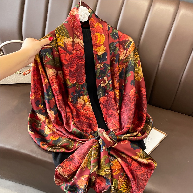Khăn Quàng Cổ Cỡ Lớn 180X90Cm Chống Nắng Bằng Lụa In Họa Tiết Thời Trang Sang Trọng Cho Nữ