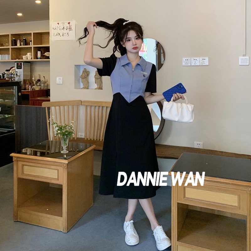 DannieWan váy nữ đầm thiết kế váy sơ mi dáng dài A22M1K8