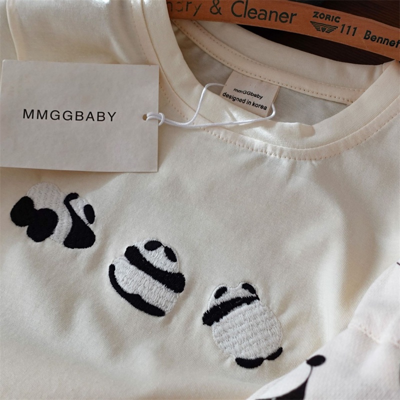 Set Đồ Mùa Hè 100% Cotton Gồm Áo Tay Cộc Và Quần Ngắn Thêu Hình Gấu Trúc Phong Cách Mới 2023 Cho Bé