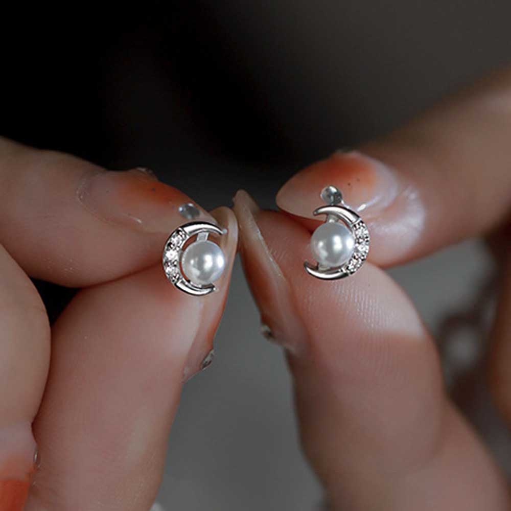 Bông Tai Mạ Vàng / Bạc Đính Đá Zircon Mặt Trăng Nhân Tạo Thời Trang Phong Cách Hàn Quốc Cho Nữ