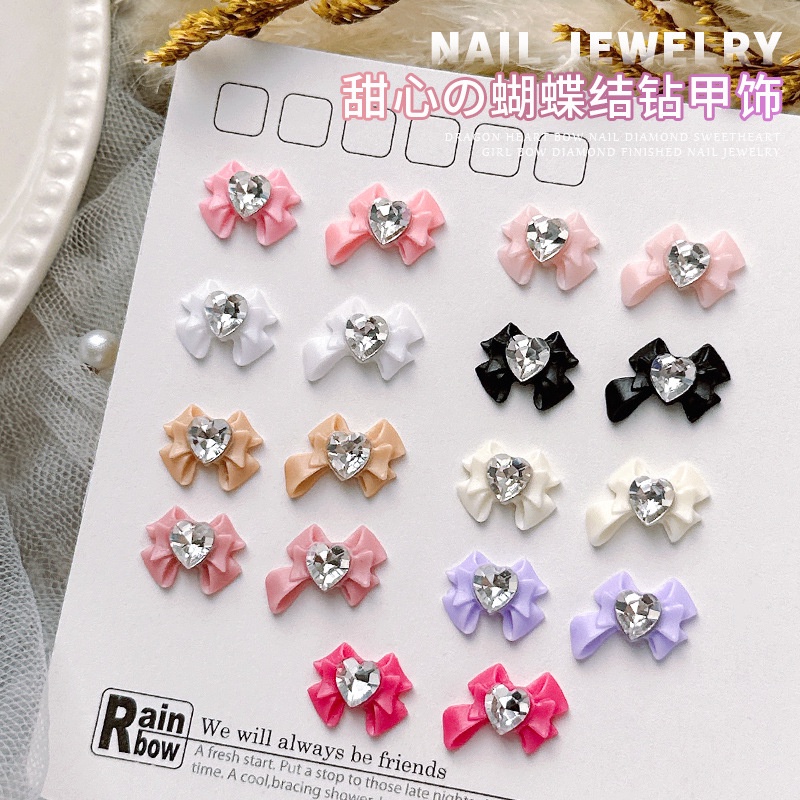 Phụ Kiện Resin Hình Trái Tim / Nơ Đính Đá Pha Lê Xinh Đẹp Ba Chiều Cho Nữ Bo
