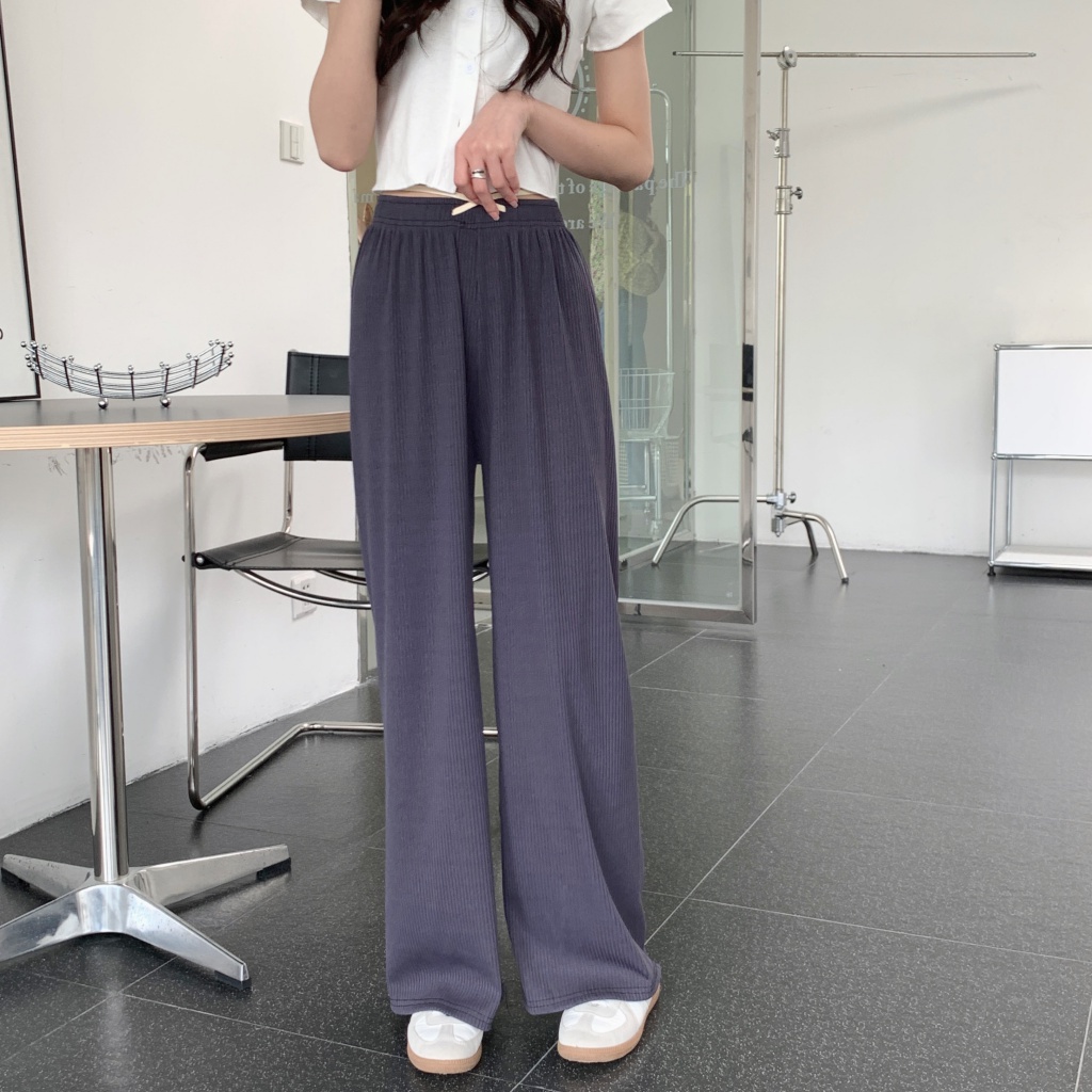Quần Dài Ống Rộng Lưng Thun Phối Dây Rút Thời Trang Trẻ Trung
