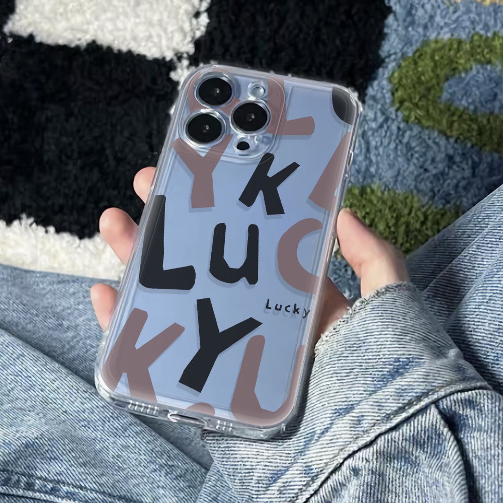 ✅Ốp Điện Thoại Mềm Chống Sốc In Chữ Đơn Giản Cho Iphone 14pro Plusluckmax6Iniphone12781311Áo Gió Ye455 YE45