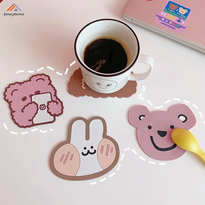 Miếng lót ly chống trượt cách nhiệt hình thỏ/gấu dễ thương