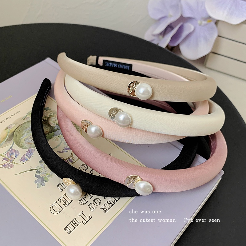 Kẹp Tóc Vải Satin Đính Ngọc Trai Thiết Kế Đơn Giản 1.5cm