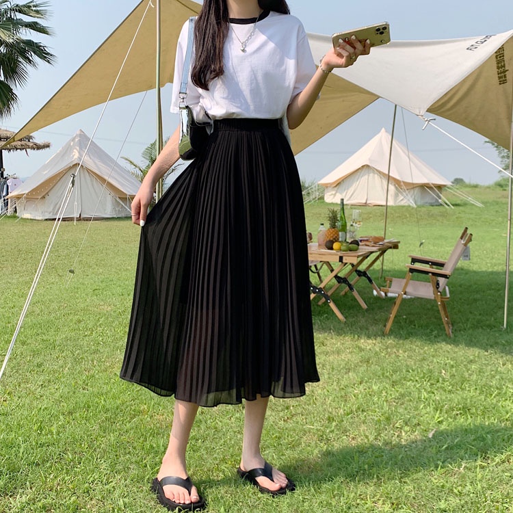 SUXI Chân Váy Chiffon Dài Lưng Cao Dáng Ôm Phong Cách Hàn Quốc Thời Trang Mùa Hè Cho Nữ