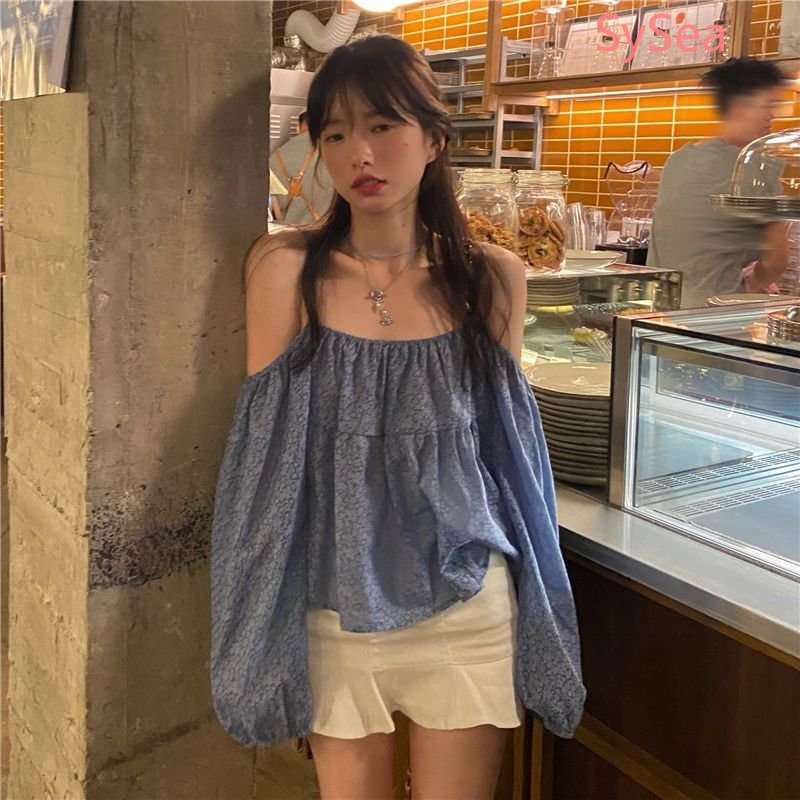 Áo Sơ Mi Trễ Vai Dài Tay Họa Tiết Hoa Thời Trang Pháp Cho Nữ